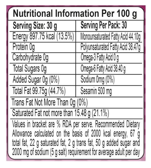 Patanjali Pure Sesame Til Oil 1L - Cold Pressed Natural Edible Cooking & Massage Til Oil | 100% Pure | No Additives | 100% Vegetarian | For Cooking & Frying Use - Image 2