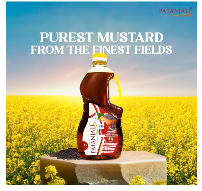 Patanjali Mustard Oil 2L, Pure & Natural, Cold Pressed Kachi Ghani Sarso ka Tel, Ideal for Cooking, Frying, Pickling & Daily Use