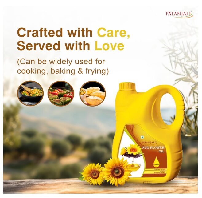 Patanjali Fortified Sunflower Oil Cold Pressed Cooking oil suitable for Cooking & Frying, Nutrient-Rich & Cholesterol Free Cooking Oil for Everyday Use, 5L Jar - Image 2
