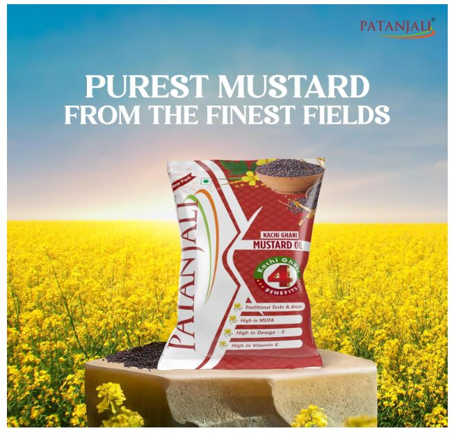 Patanjali Mustard Oil 1L Pouch, Kachi Ghani Cold Pressed Sarso Ka Tel, Natural & Pure Cooking Oil for Daily Use, Traditional Chekku Extraction, Rich Aroma & Healthy Cooking Choice