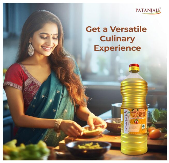 Patanjali Groundnut Oil 1L/850g Bottle, Kacchi Ghani, Virgin, Unrefined, Cold pressed, Edible Oil for Cooking, Baking & Frying for Rich Flavour & Nutrition