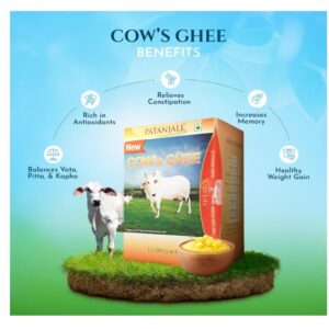 Patanjali Premium Cow Ghee Tetra Pack 1L - Pure Danedar Rich Aroma Gau Ghrita Cow Milk Ghee | Suitable for Cooking Sweets & Daily Use | No Additives