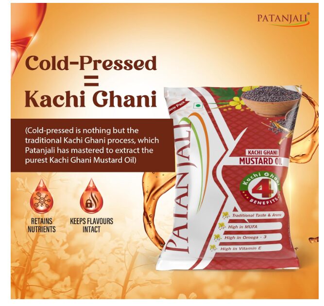Patanjali Mustard Oil 1L Pouch, Kachi Ghani Cold Pressed Sarso Ka Tel, Natural & Pure Cooking Oil for Daily Use, Traditional Chekku Extraction, Rich Aroma & Healthy Cooking Choice