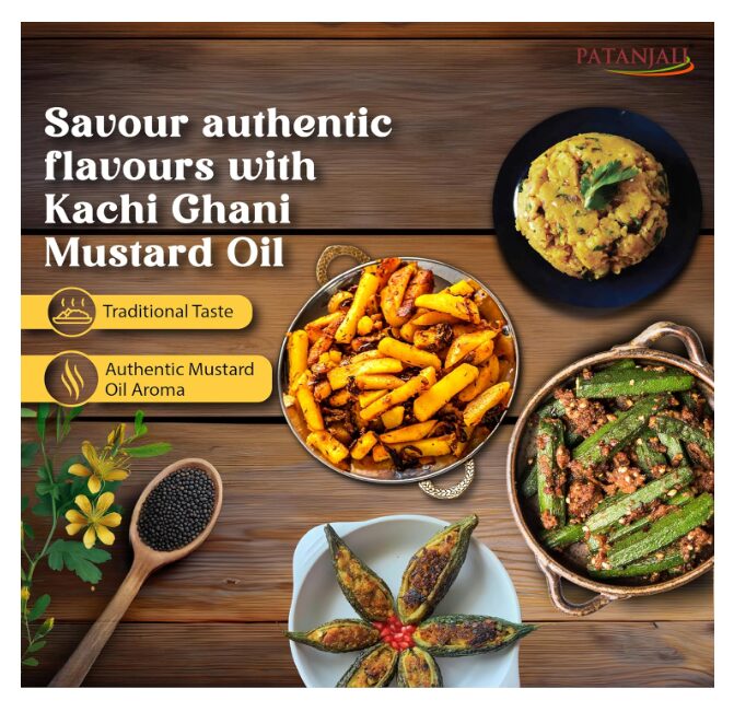 Patanjali Mustard Oil 1L Pouch, Kachi Ghani Cold Pressed Sarso Ka Tel, Natural & Pure Cooking Oil for Daily Use, Traditional Chekku Extraction, Rich Aroma & Healthy Cooking Choice - Image 2