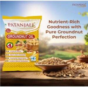 Patanjali Groundnut Oil, Kacchi Ghani, Virgin, Unrefined, Cold pressed, Edible Oil for Cooking, Baking & Frying for Rich Flavour & Nutrition 750Gm Pouch