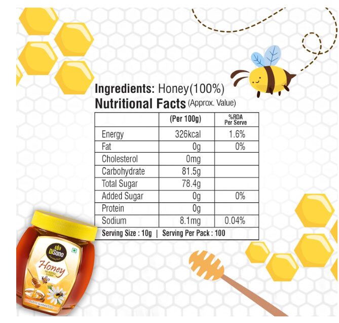 DiSano Honey 1kg, Pure with No Sugar Added, For Fitness & Health, Natural Immunity Booster, Rich in Antioxidants & Minerals - Image 2