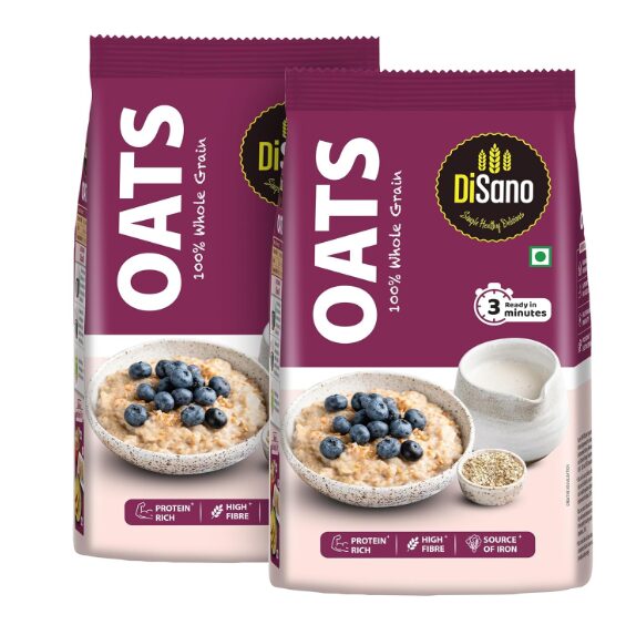 DiSano Oats 1kg (Pack of 2), Instant Oats, Wholegrain, High Fibre, Source of Protein