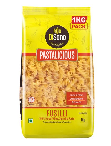 DiSano Fusilli Pasta 1kg, Healthy Pasta, Made with 100% Durum Wheat Semolina, 100% Suji, No Maida, Source of Protein & Fibre, Non-Sticky