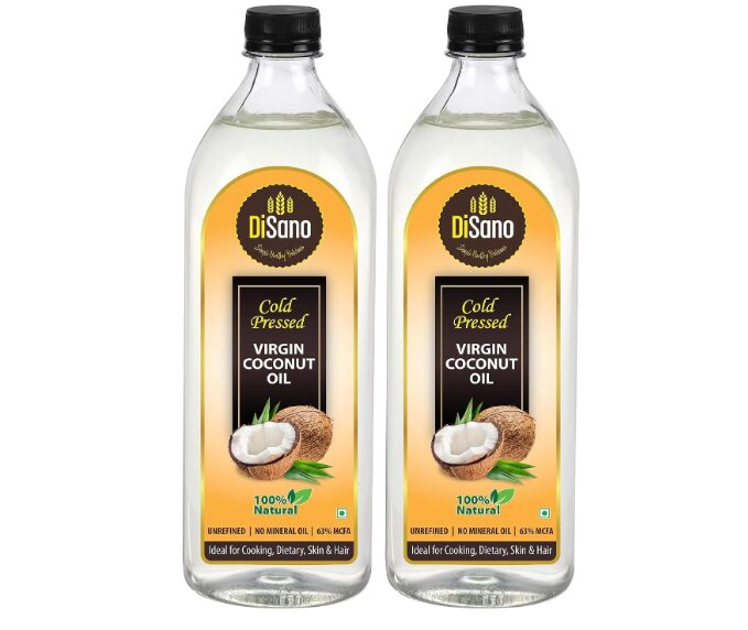 DiSano Cold Press Virgin Coconut Oil Bottle, 1 L (Pack of 2)