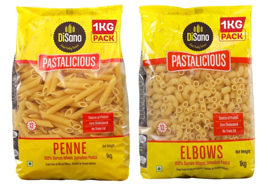 Disano Pastalicious 100% Durum Wheat Macroni Pasta, Elbow, 1Kg & Pastalicious 100% Durum Wheat Penne Pasta, 1Kg