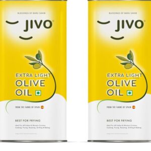Jivo Extra Light Olive Oil 5 Litre TIN | Imported from Spain | Recommendable Daily Cooking for Roasting, Frying, Baking All type of Cuisines| Low Saturated Fat, Low Saturated Fat | (Pack of 2)