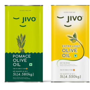 Jivo Pomace Cooking Olive Oil 5 Litre with Extra light olive oil 5 Litre | Recommendable for Roasting, Frying, Baking All type of Cuisines | Healthy Cooking Oil for Daily use | Pack of 2L