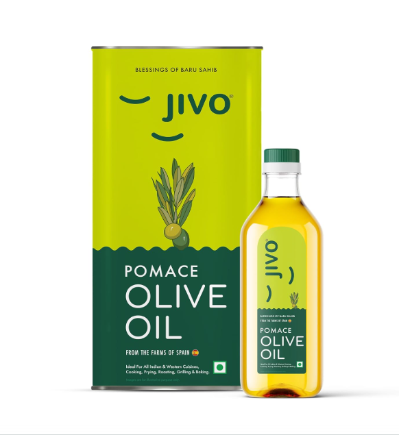 Jivo Pomace Cooking Olive Oil Pack of 6 Litres (5L Tin with 1L Pet Bottle) | Ideal for Roasting, Frying, Baking All type of Cuisines| Healthy Cooking Oil for Daily use |
