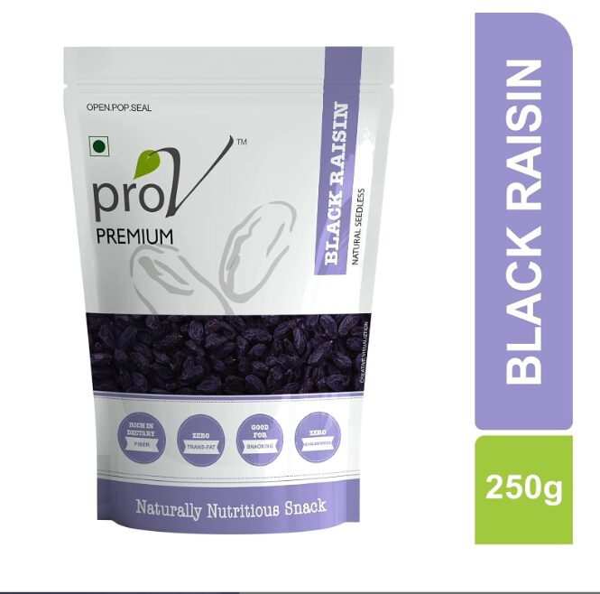 ProV Premium Black Raisins Seedless | Naturally Sweet Kismis | Rich in Iron, Fiber & Antioxidants | Healthy Dry Fruit Snack | 250g