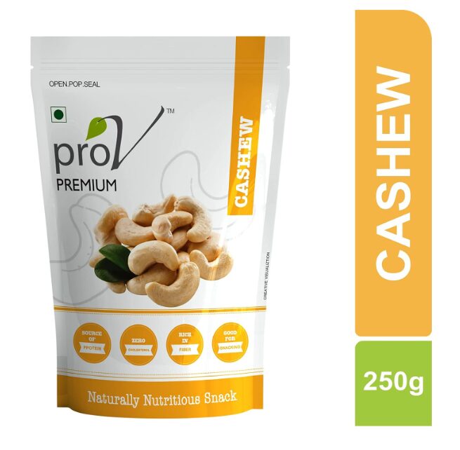 ProV Premium Cashews | High Grade Whole Natural Kaju Rich in Protein Healthy Fats & Essential Minerals | Cholesterol-Free Crunchy Dry Fruit Snack | 250g