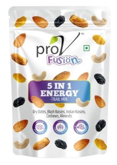 ProV Fusion - 5 in 1 Energy 200g | ProV Fusion - Fruit & Nut Mix 200g | Trail Mixes | Nuts and Dry fruits | Raisins Almond Kharik Cashew | Any time Natural Snack | Natural Snacks | Protein and Vitamins | Dietary Fiber | Mixed Nuts