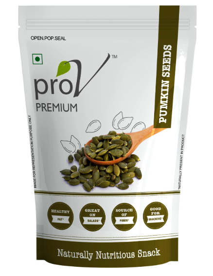ProV Premium Pumpkin Seeds 250g, High Protein, Source of Fiber, No Cholesterol, No Trans Fat, No Added Sugar, Kaddu Beej, Unroasted Seeds, Healthy Diet Snack, Resealable Pouch, Seeds for Eating