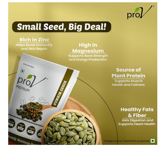 ProV Premium Pumpkin Seeds 250g, High Protein, Source of Fiber, No Cholesterol, No Trans Fat, No Added Sugar, Kaddu Beej, Unroasted Seeds, Healthy Diet Snack, Resealable Pouch, Seeds for Eating - Image 2