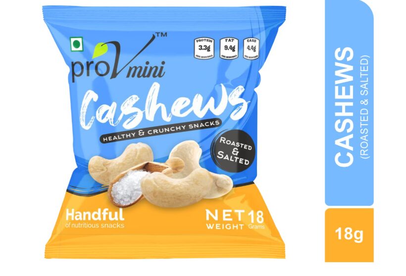 ProV Mini Roasted & Salted Cashews | Lightly Seasoned Crunchy Kaju Snack Rich in Protein Healthy Fats & Essential Minerals | On-the-Go Single-Serve Dry Fruit | 18g