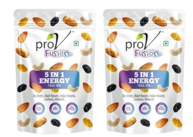 ProV Fusion - 5 in 1 Energy 200g | ProV Fusion - Fruit & Nut Mix 200g | Trail Mixes | Nuts and Dry fruits | Raisins Almond Kharik Cashew | Any time Natural Snack | Natural Snacks | Protein and Vitamins | Dietary Fiber | Mixed Nuts