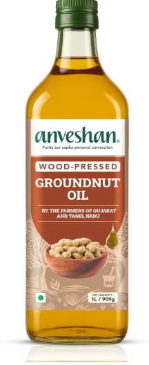 Anveshan Wood Cold Pressed Groundnut (Peanuts) Oil 1 Litre | PET Bottle | Kolhu/Kacchi Ghani/Chekku | Naturally Cholesterol Free | A1 Grade Groundnuts | Rich Aroma & Flavour