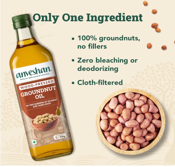 Anveshan Wood Cold Pressed Groundnut (Peanuts) Oil 1 Litre | PET Bottle | Kolhu/Kacchi Ghani/Chekku | Naturally Cholesterol Free | A1 Grade Groundnuts | Rich Aroma & Flavour - Image 3