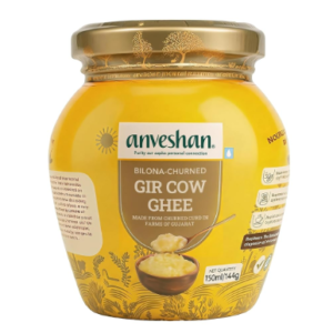 Anveshan A2 Gir Cow Desi Ghee 150ML | Bilona Method | Curd-Churned & Cultured | Pure & Natural | Danedar Texture | Lactose-Free, Gluten-Free | Grass-Fed | Lab Tested | Glass Jar