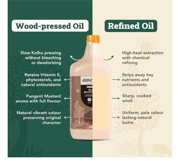 Anveshan Wood Cold Pressed Mustard Oil-5 Litre |HDPE Can| Kolhu/Kacchi Ghani/Chekku | A1 Grade Mustard Seeds & 0 trans fat| Rich Aroma | Naturally Cholesterol Free & Goodness of Omega 3 - Image 2