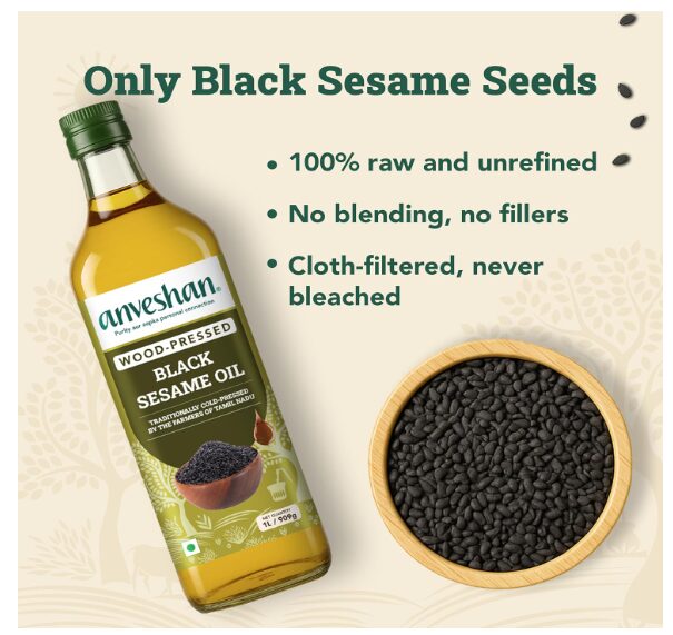 Anveshan Wood Cold Pressed Sesame Oil (Gingelly Oil) - 1Litre | PET Bottle | Kacchi Ghani | 0 trans fat & Chemical free| Goodness of Omega 6 & Authentic Seed Flavour| Helps Lower Cholesterol - Image 2