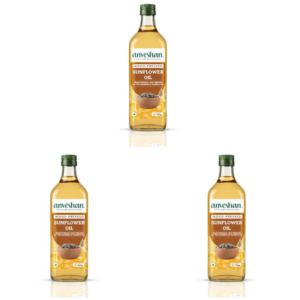Anveshan Wood Cold Pressed Sunflower Oil 1L | Plastic Bottle | Kolhu/Chekku | Extracted on Wooden Churner | Natural | Chemical-Free | Cold Pressed Sunflower Oil for Cooking (Pack of 3)