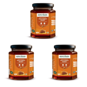 Anveshan Wild Forest Honey 1Kg | Raw & Minimally Processed | Immunity Booster | 100% Pure Natural Honey | No Added Sugar | Forest Harvested | Glass Jar | Lab Certified (Pack of 3)