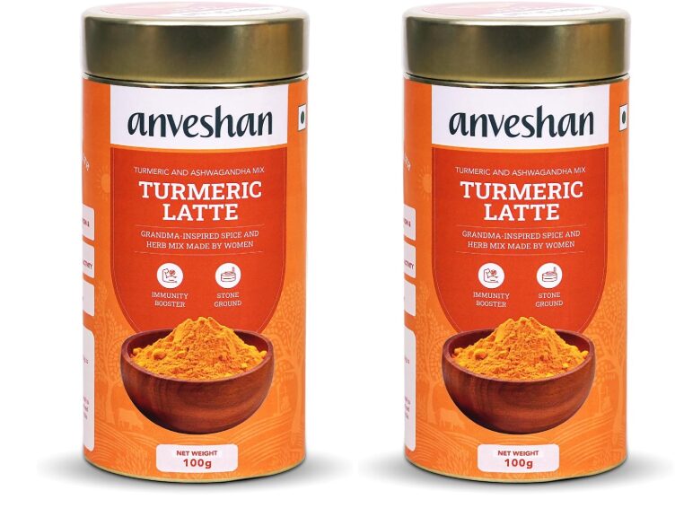Anveshan Turmeric Latte 100g | Healthy Ayurvedic Remedy with Ashwagandha Mix for Golden Milk | Haldi Mix (Pack of 2)
