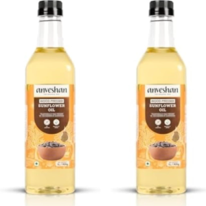 Anveshan Wood Pressed Sunflower Oil 1L | Plastic Bottle | Kolhu/Chekku | Extracted on Wooden Churner | Natural | Chemical-Free | Cold Pressed Sunflower Oil for Cooking (Pack of 2)