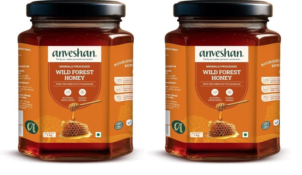 Anveshan Wild Forest Honey 1Kg | Raw & Minimally Processed | Immunity Booster | 100% Pure Natural Honey | No Added Sugar | Forest Harvested | Glass Jar | Lab Certified (Pack of 2)