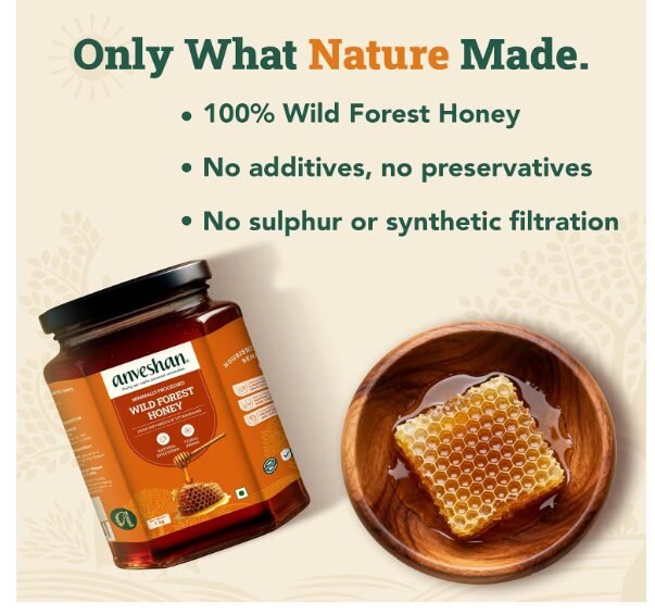 Anveshan Wild Forest Honey 1Kg | Raw & Minimally Processed | Immunity Booster | 100% Pure Natural Honey | No Added Sugar | Forest Harvested | Glass Jar | Lab Certified (Pack of 2) - Image 2