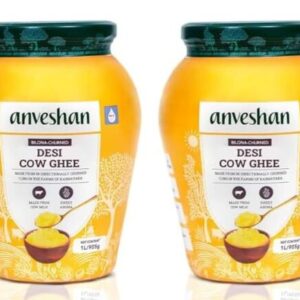 Anveshan A2 Desi Cow Ghee 1 Litre | Traditionally Bilona-Churned, Danedar Ghee | Aromatic| NABL Lab Tested (70+ tests), Cruelty-Free | Grass-Fed | Glass Jar (Pack of 2)