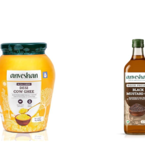 Anveshan A2 Cow Ghee 1 Litre | Traditionally Bilona-Churned, Danedar Ghee | Aromatic| NABL Lab + Anveshan Wood Cold Pressed Mustard Oil - 1L (Extracted on Wooden Churner) | Plastic Bottle |