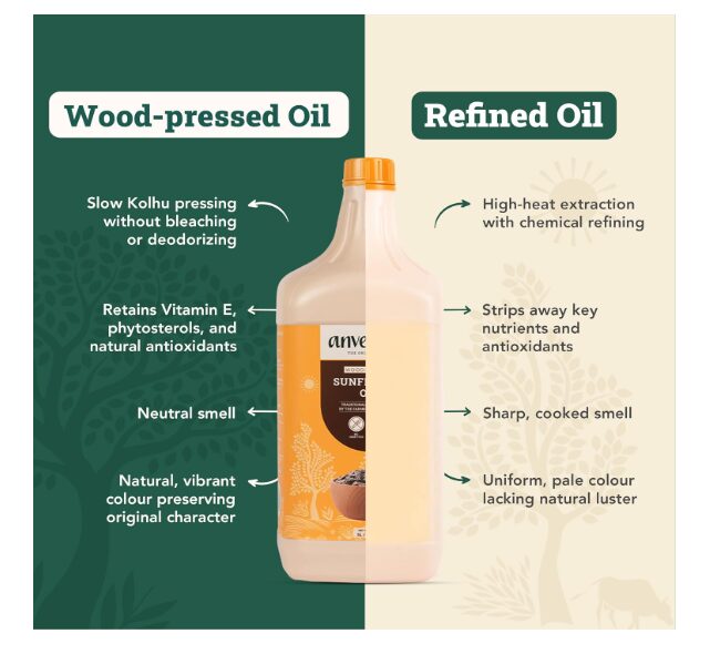 Anveshan Wood Cold Pressed Sunflower Oil 5L | HDPE Can | Kolhu/Chekku| Natural Antioxidants & Rich in Omega-6 | Hexane Free| Cholesterol Free - Image 3
