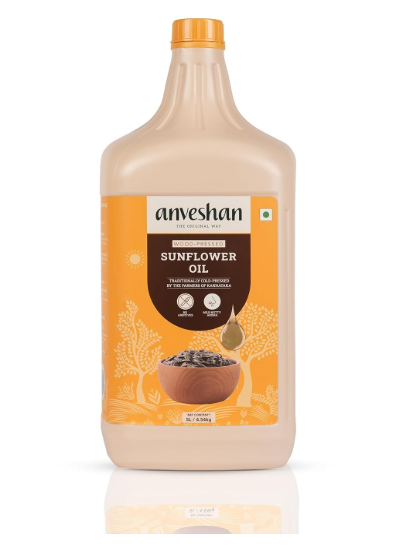 Anveshan Wood Cold Pressed Sunflower Oil 5L | HDPE Can | Kolhu/Chekku| Natural Antioxidants & Rich in Omega-6 | Hexane Free| Cholesterol Free