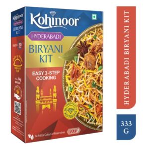 Kohinoor Basmati Biryani Kit Hyderabadi, 333g | Ready-to-Cook Authentic Biryani | Easy 3-Step Recipe (Weight May Vary)