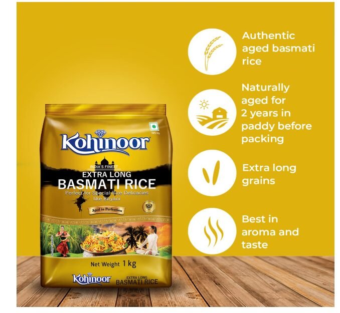 Kohinoor Gold India's Finest Extra Long Authentic Basmati Rice, 1 Kg Pack (Pack of 2) - Image 2