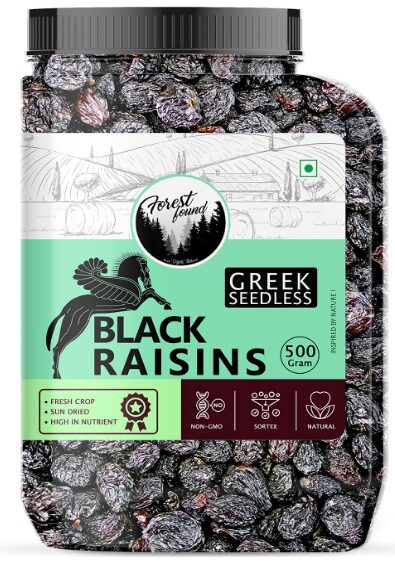 Forest Found Seedless Black Raisins | Dried Kishmish Without Seeds, Dry Grapes| Kali Kismis Dry Fruits | Kali Darakh (500 Gm)