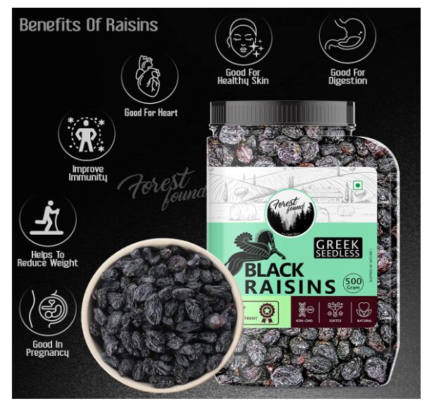 Forest Found Seedless Black Raisins | Dried Kishmish Without Seeds, Dry Grapes| Kali Kismis Dry Fruits | Kali Darakh (500 Gm) - Image 2