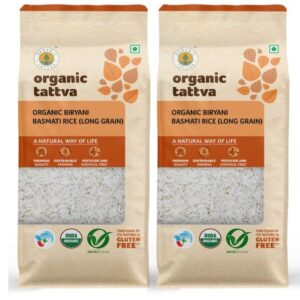 Organic Tattva, Organic Biryani Basmati, 1Kg |Long Grain and Rich Aroma | Perfectly Aged | Source of Protein| Naturally Gluten Free | Pesticide and Chemical Free | Pack of 2