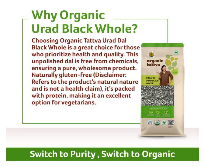 Organic Tattva, Organic Urad Black Whole Unpolished Dal, 1 Kg | 100% Vegan, Gluten Free and High Protein Sprouts Pulse - Image 2