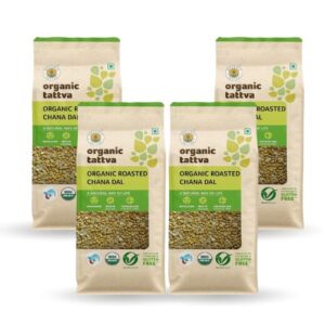 Organic Tattva, Organic Roasted Chana Dal 500G | Roasted Bengalgram Dal | Rich in Protein | Naturally Gluten Free | Unpolished Dal | Pesticide and Chemical Free | Pack of 4