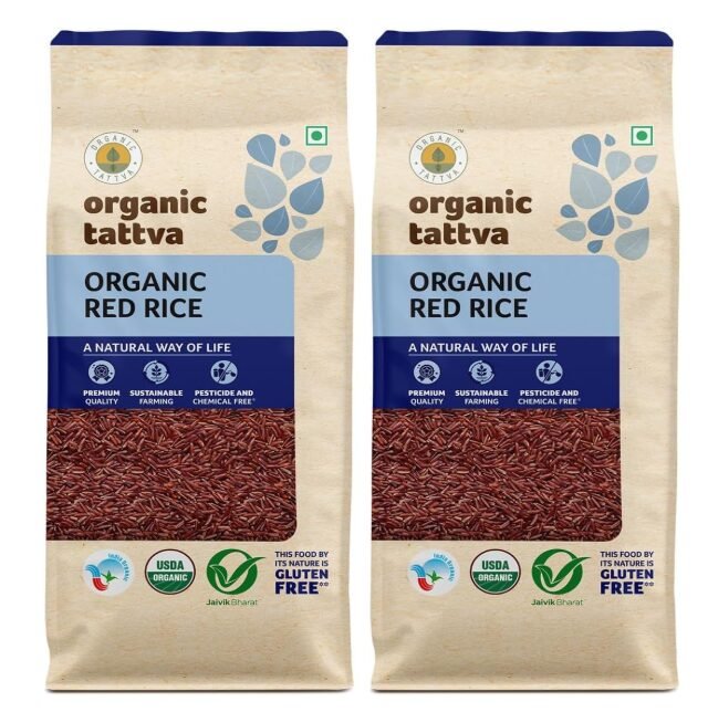 Organic Red Rice Organic 1 KG | Natural Unpolished Lal Chawal | Rich in Iron, Fiber & Antioxidants | Gluten-Free Grocery Staple | No Additives (Pack of 2)