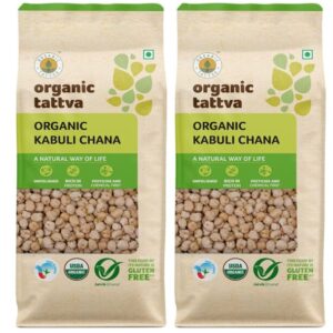 Organic Tattva Kabuli Chana 1kg | Natural Unpolished White Chana | Protein-Rich Chickpeas | Clean & Pure Grocery Staple | No Additives (Pack of 2)