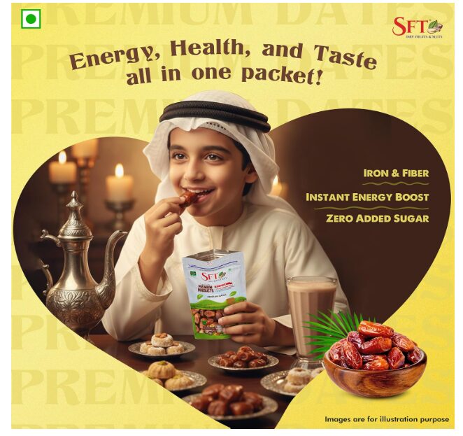 SFT Premium Natural Arabian Dates 500g Pouch | Khajur, Khajoor | Dry Fruits | Dates in Fresh | Healthy Snacks | Rich in Fibre | No Added Sugar - Image 2