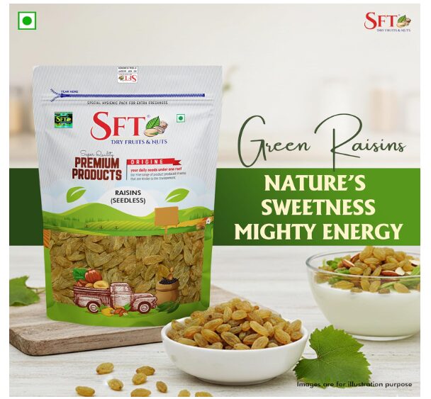 SFT Raisins | 1 Kg | Kismish | Premium Dried Grapes | Sweet Fruity Taste and Soft Chewy Texture | Natural Source of Antioxidants, Potassium & Fiber | Healthy Snack